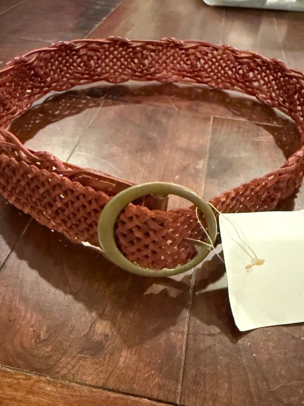 New! Brown Leather Braided Belt Brass Tone Buckle